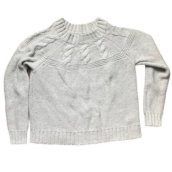 Aerie Womens Size M Gray Heavy Cotton Cable Knit Long Sleeve Sweater - Picture 1 of 9
